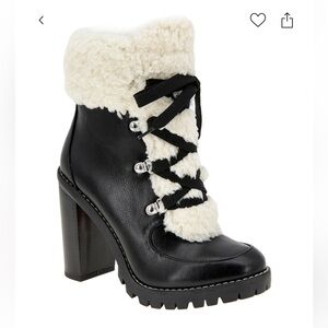 BCBGeneration Women’s Palli Hiker Booties Black & Off-white Soft Sherpa Material